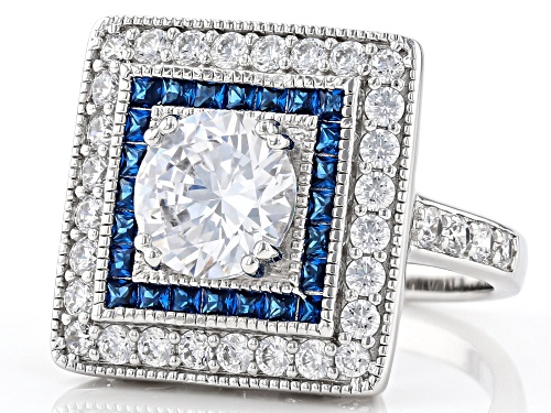 Charles Winston For Bella Luce®5.38ctw Sapphire And White Diamond Simulants Rhodium Over Silver Ring - Size 8