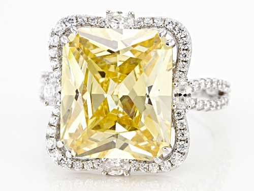 Charles Winston For Bella Luce® 15.09ctw Canary and White Diamond Simulants Rhodium Over Silver Ring - Size 5