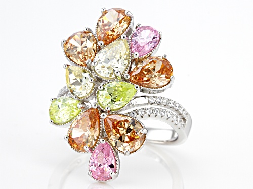 Charles Winston for Bella Luce® 10.90ctw Multi Gemstone Simulants Rhodium Over Silver Ring - Size 6