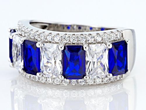 Charles Winston for Bella Luce® Lab Blue Spinel & Diamond Simulants Rhodium Over Silver Ring - Size 11