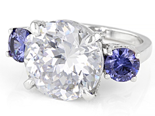 Charles Winston for Bella Luce® 15.23ctw Tanzanite And Diamond Simulants Platinum Over Silver Ring - Size 8