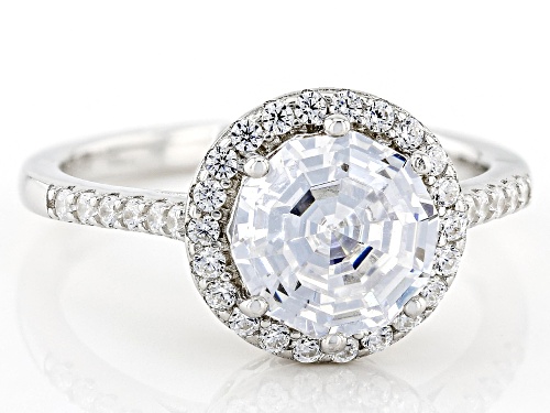 Charles Winston Bella Luce® 3.47ctw Diamond Simulant Scintillant Web Cut® Rhodium Over Silver Ring - Size 10