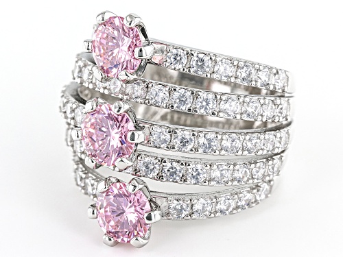 Charles Winston for Bella Luce® 6.57ctw Pink And White Diamond Simulants Rhodium Over Silver Ring - Size 5
