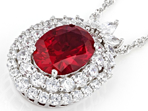 Charles Winston Bella Luce® 6.77ctw Lab Created Ruby & Diamond Simulant Rhodium Over Silver Pendant