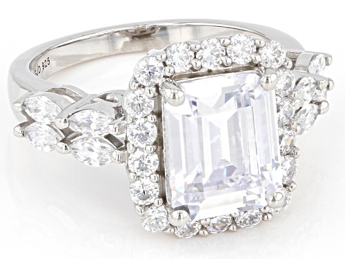 Charles Winston Bella Luce®8.01ctw White Diamond Simulant Rhodium Over Silver Ring (4.85ctw DEW) - Size 9