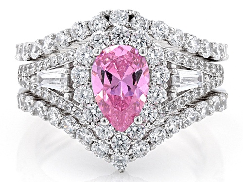 Charles Winston For Bella Luce® 5.01ctw Pink And White Dia Simulants Rhodium Over Silver Ring Set - Size 7