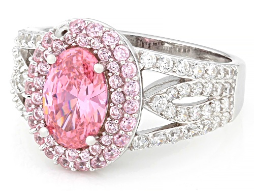 Charles Winston For Bella Luce® 4.22ctw Pink And White Diamond Simulants Rhodium Over Silver Ring - Size 10