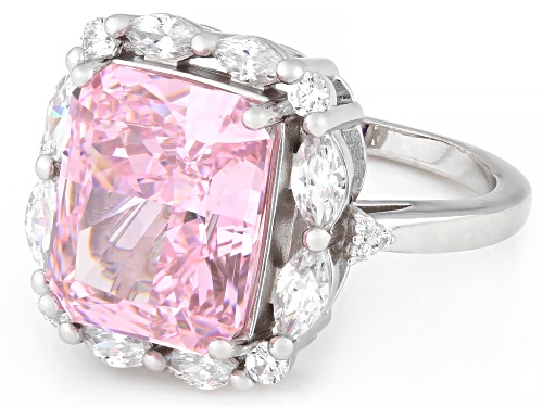 Charles Winston For Bella Luce® 10.68ctw Pink and White Diamond Simulant Rhodium Over Silver Ring - Size 8