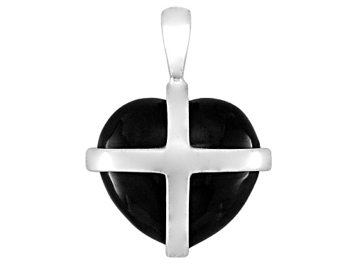 English Whitby Jet 13x11mm Cross Heart Sterling Silver Pendant Comes With W. Hamond Box