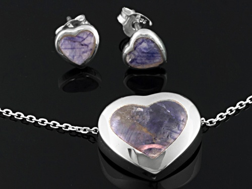 Blue John Fluorite Doublet Framed Heart Ster Silver Earrings And Pendant With Chain C.W. Sellors Box