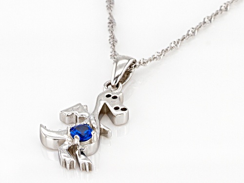 .10ct Lab Created Blue Spinel Rhodium Over Sterling Silver Children's Dinosaur Pendant with Chain