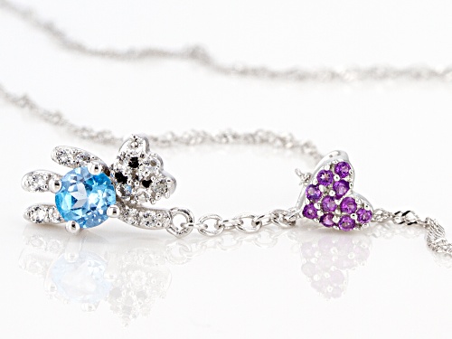 .52ctw Swiss Blue & White Topaz w/African Amethyst Rhodium Over Silver Children's Bear Pendant/Chain