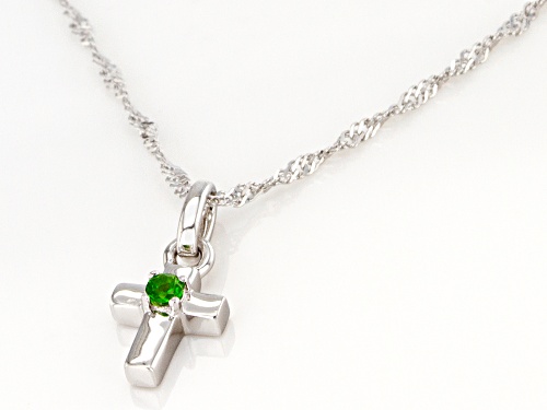 .03ct Russian Chrome Diopside Rhodium Over Sterling Silver Children's Cross Pendant with Chain