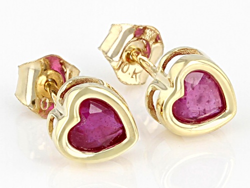 .56ctw Red Heart Shaped Mahaleo® Ruby Solitaire, Children's 10k Yellow Gold Stud Earrings
