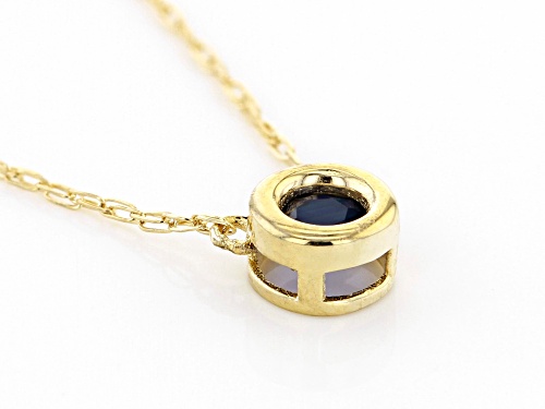.10ct Round Blue Sapphire Solitaire 10k Yellow Gold Child's Necklace - Size 12