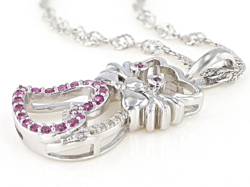.23ctw Lab Pink Sapphire & Lab White Sapphire Rhodium Over Silver Children's Cat Pendant With Chain