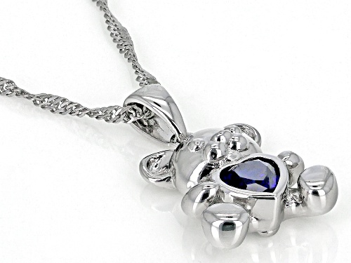 0.45ct Heart Shape Lab Blue Sapphire Rhodium Over Silver Teddy Bear Children's Pendant/Chain