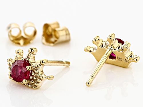 .26ctw Round Mahaleo® Ruby Solitaire, 10k Yellow Gold Crown, Child's Stud Earrings