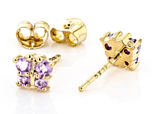 .24ctw Round African Amethyst, 10k Yellow Gold Children's Butterfly Stud Earrings