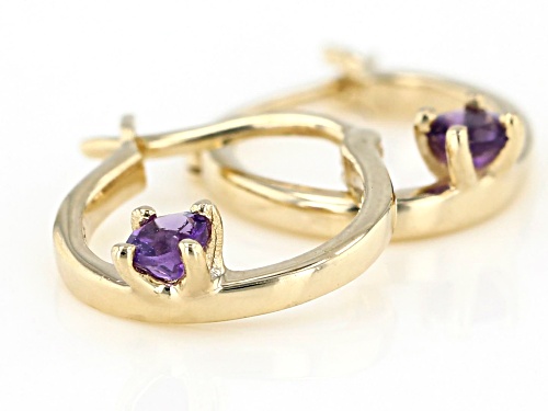 .07ctw Round Amethyst Solitaire, 10k Yellow Gold Child's Hoop Earrings