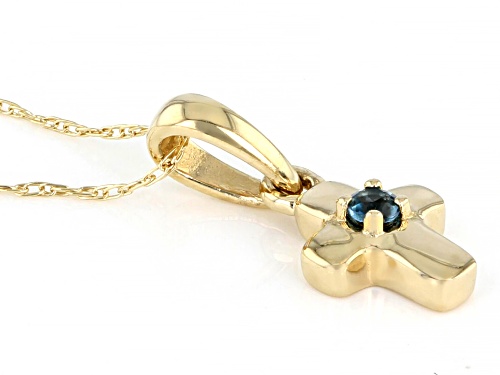 .03ct Round London Blue Topaz Solitaire, 10k Yellow Gold Child's Cross Pendant With 12