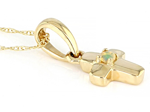 .02ct Round Ethiopian Opal Solitaire, 10k Yellow Gold Child's Cross Pendant With 12