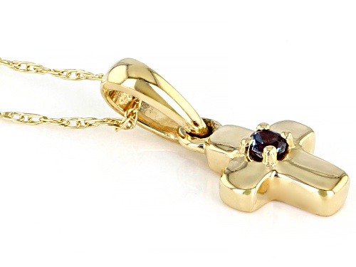 .03ct Round Lab Created Alexandrite Solitaire, 10k Yellow Gold Child's Cross Pendant With 12