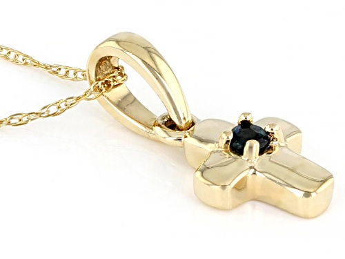 .03ct Round Blue Sapphire Solitaire, 10k Yellow Gold Child's Cross Pendant With 12