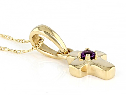 .03ct Round African Amethyst Solitaire, 10k Yellow Gold Child's Cross Pendant With 12