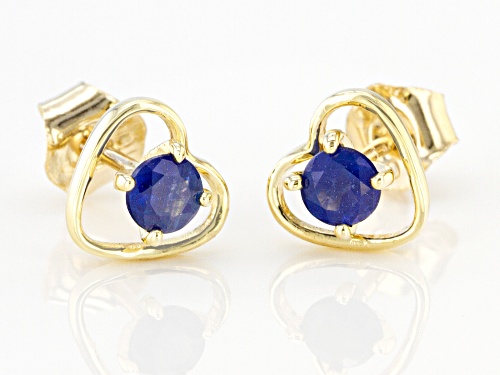 .22ctw Round Blue Sapphire Solitaire, Child's 10k Yellow Gold Heart Stud Earrings
