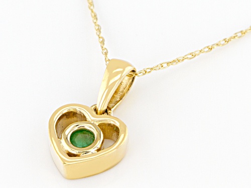 .10ct Round Sakota Emerald Solitaire, 10k Yellow Gold Children's Heart Pendant With 12
