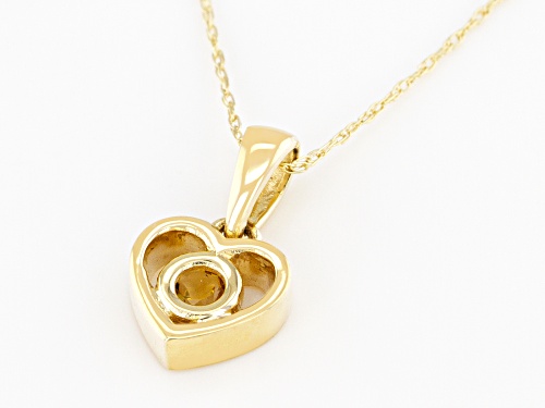 .10ct Round Golden Citrine Solitaire, 10k Yellow Gold Children's Heart Pendant With 12