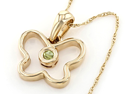 .09ct Round Manchurian Peridot™ Solitaire, 10k Yellow Gold Child's Butterfly Pendant With 12