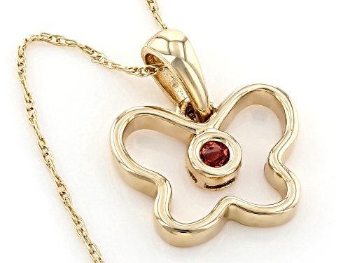 .04ct Round Vermelho Garnet™ Solitaire, 10k Yellow Gold Child's Butterfly Pendant With 12