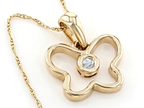.03ct Round Aquamarine Solitaire, 10k Yellow Gold Children's Butterfly Pendant With 12