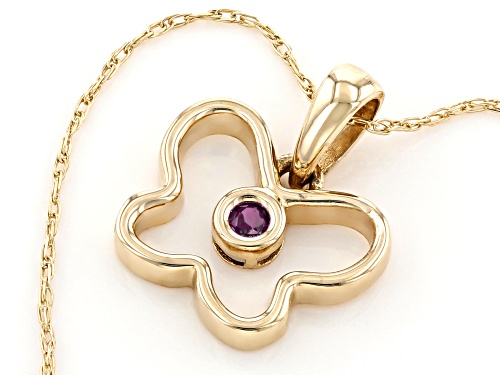 .03ct Round Lab Created Alexandrite Solitaire, 10k Gold Children's Butterfly Pendant With 12