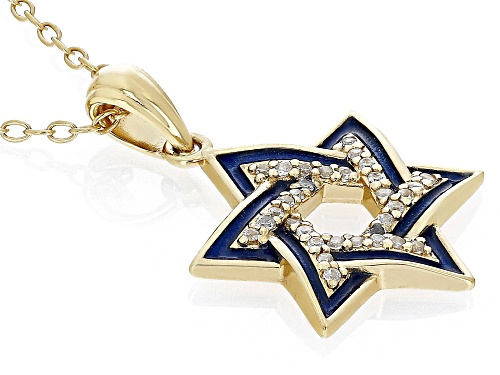 .08ctw White Zircon & Enamel 18k Yellow Gold Over Silver Children's Star of David Pendant/Chain