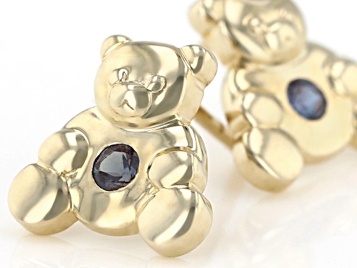 .07ctw Round Lab Created Alexandrite 10k Yellow Gold Children's Teddy Bear Stud Earrings