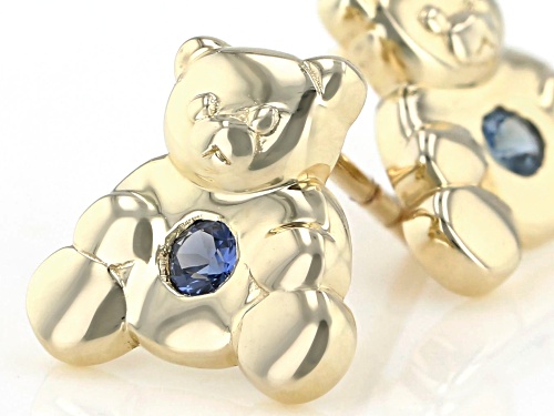 .09ctw Round Blue Sapphire 10k Yellow Gold Children's Teddy Bear Stud Earrings