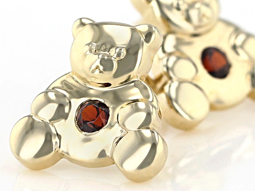 .09ctw Round Garnet 10k Yellow Gold Children's Teddy Bear Stud Earrings