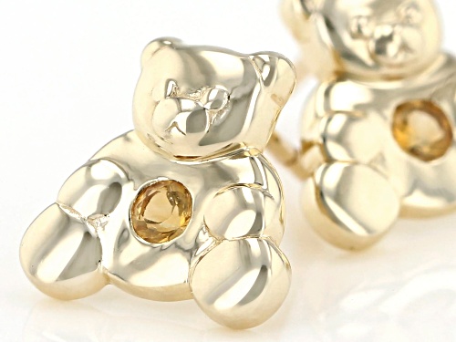 .07ctw Round Madeira Citrine 10k Yellow Gold Children's Teddy Bear Stud Earrings