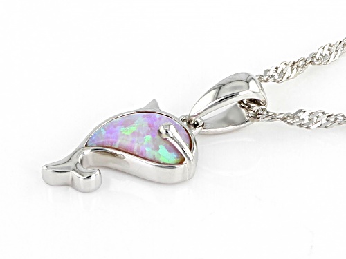 0.21ctw Lab Created Pink Opal Rhodium Over Silver Children's Whale Pendant With Chain.
