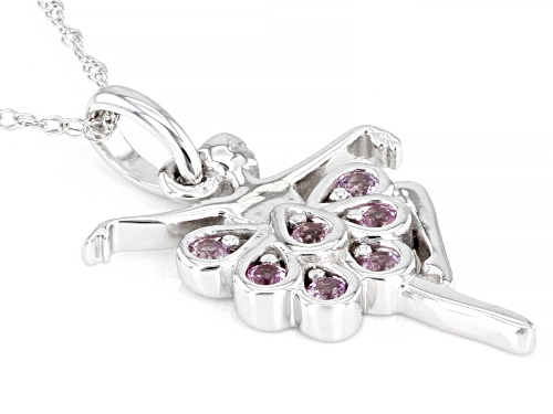 0.09ctw Round Pink Sapphire Rhodium Over 10k White Gold Children's Ballerina Pendant With Chain