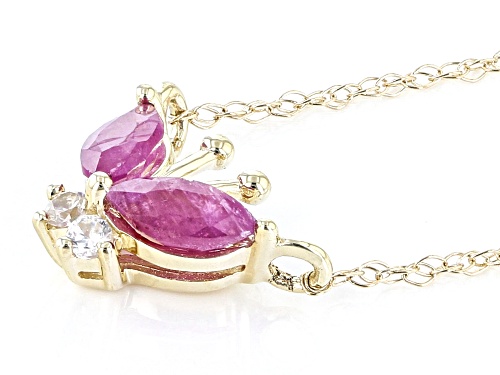 0.34 Red Ruby With 0.03ctw White Zircon 10k Yellow Gold Children's Necklace - Size 12