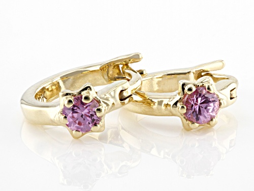 0.12ctw Round Pink Sapphire 10k Yellow Gold Children's Star Hoop Earrings