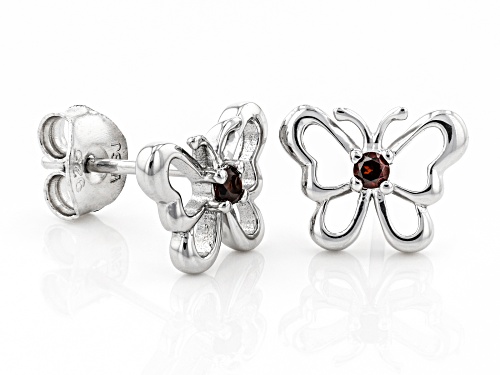 .08ctw Round Vermelho Garnet™ Rhodium Over Sterling Silver Children's Butterfly Stud Earrings