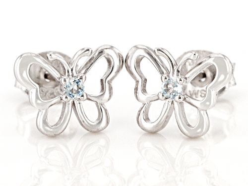 .07ctw Round Glacier Topaz™ Rhodium Over Sterling Silver Children's Butterfly Stud Earrings