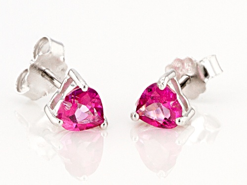 .56ctw Heart Shape Pink Topaz Rhodium Over Sterling Silver Children's Stud Earrings