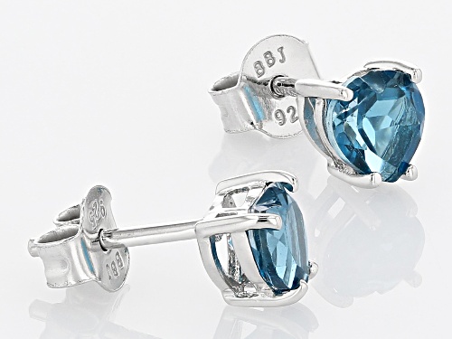 .94ctw Heart Shape London Blue Topaz Rhodium Over Sterling Silver Children's Birthsone Earrings