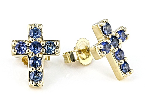 0.38ctw Round Blue Sapphire 10k Yellow Gold Children's Cross Stud Earrings